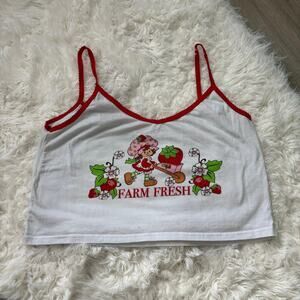 Strawberry Shortcake Graphic White Crop Top • Size XL